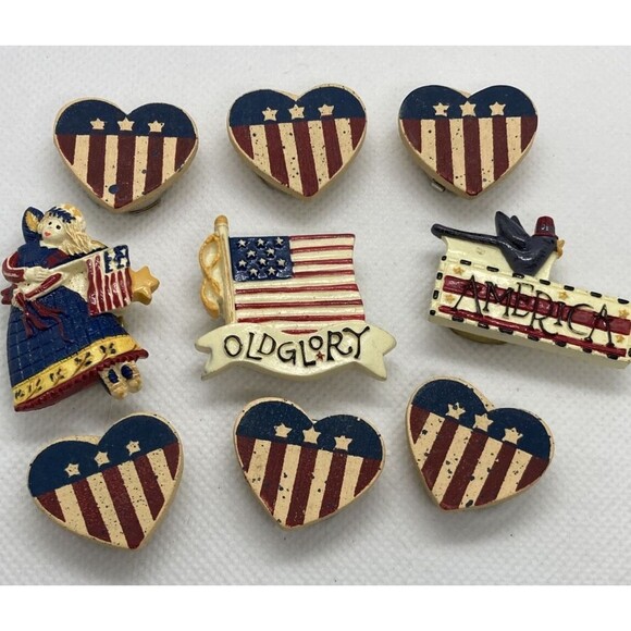 Vintage Lot of 9 American Flag Heart Patriotic Button Covers 80s‎ 90s Style - Picture 1 of 12